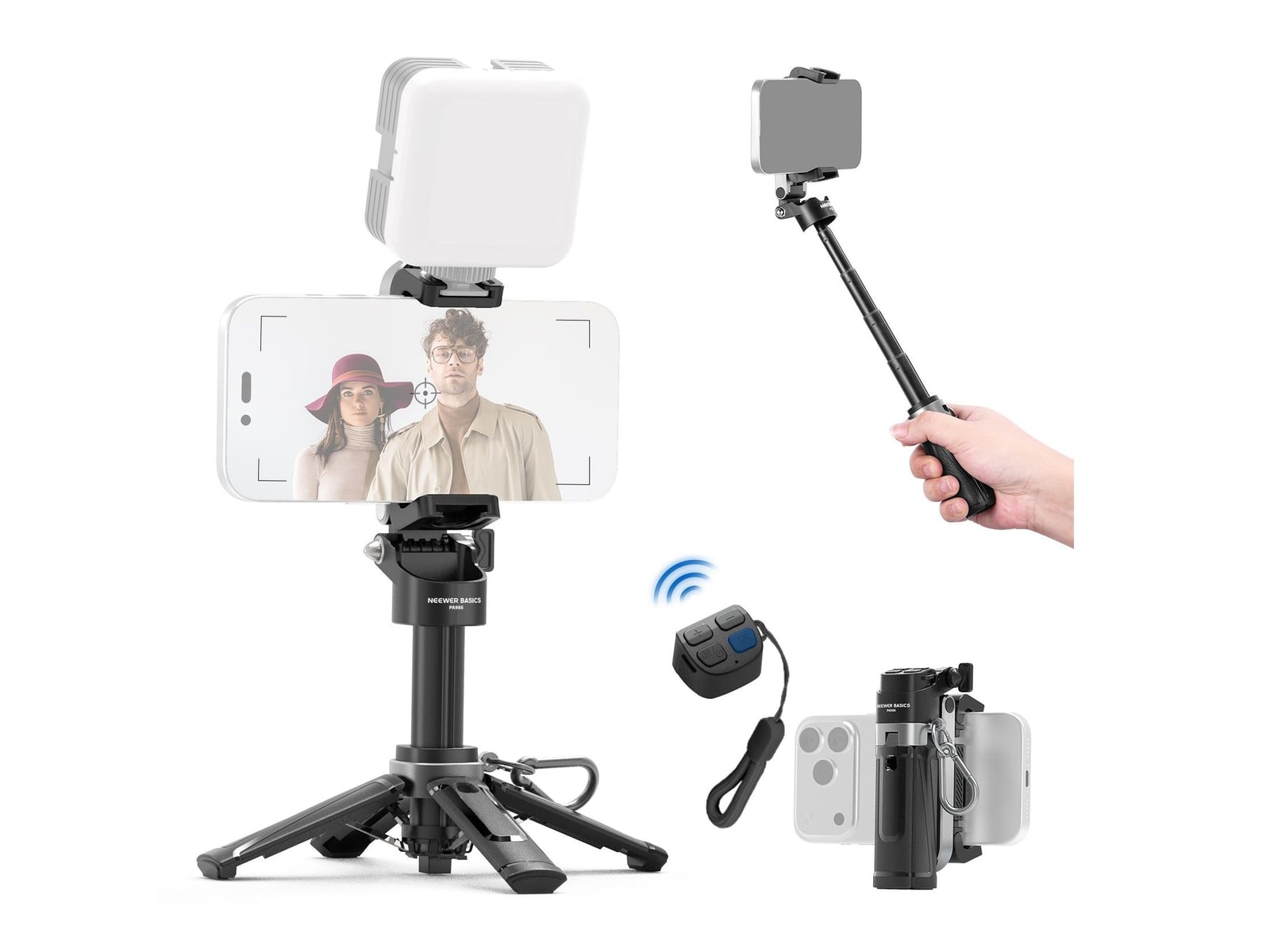 Neewer - BASICS PA986 Mini Phone Tripod Selfie Stick Camera Accessories - Black