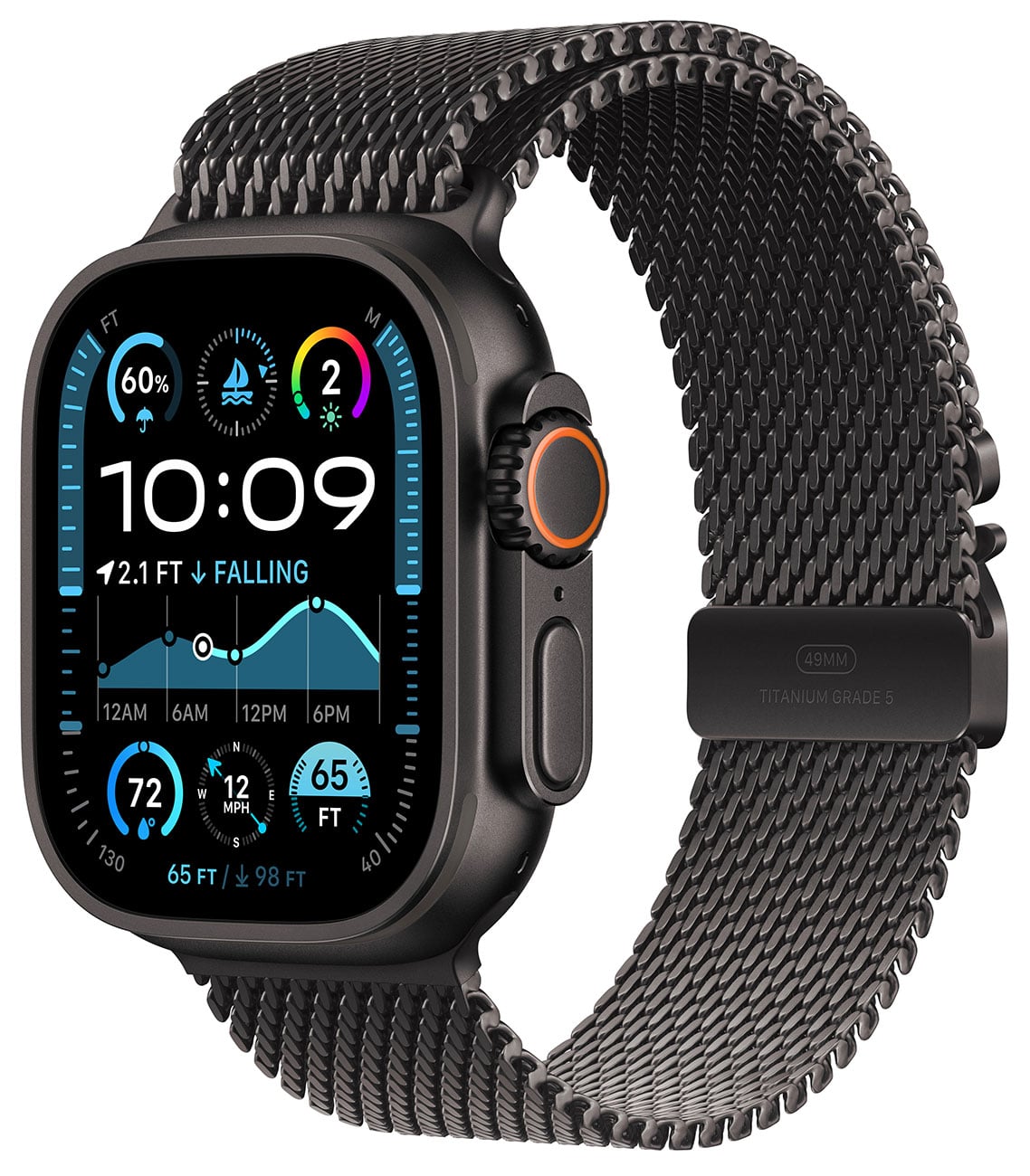 Apple - Apple Watch Ultra 2 (GPS + Cellular) 49mm Black Titanium Case with Black Titanium Milanese Loop - Small - Black Titanium