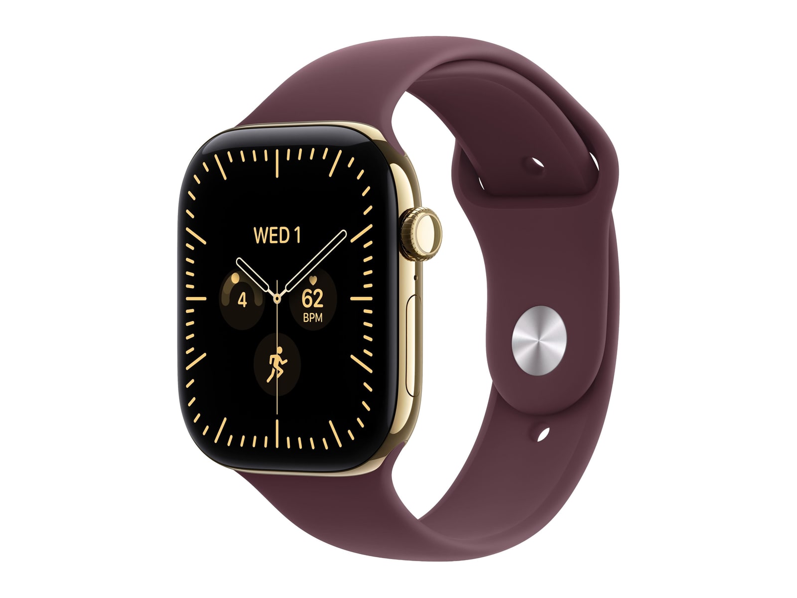 Apple Watch Series 12 GPS + Cellular 46mm Radiant Gold Titanium Case with Burgundy Sport Band - S/M