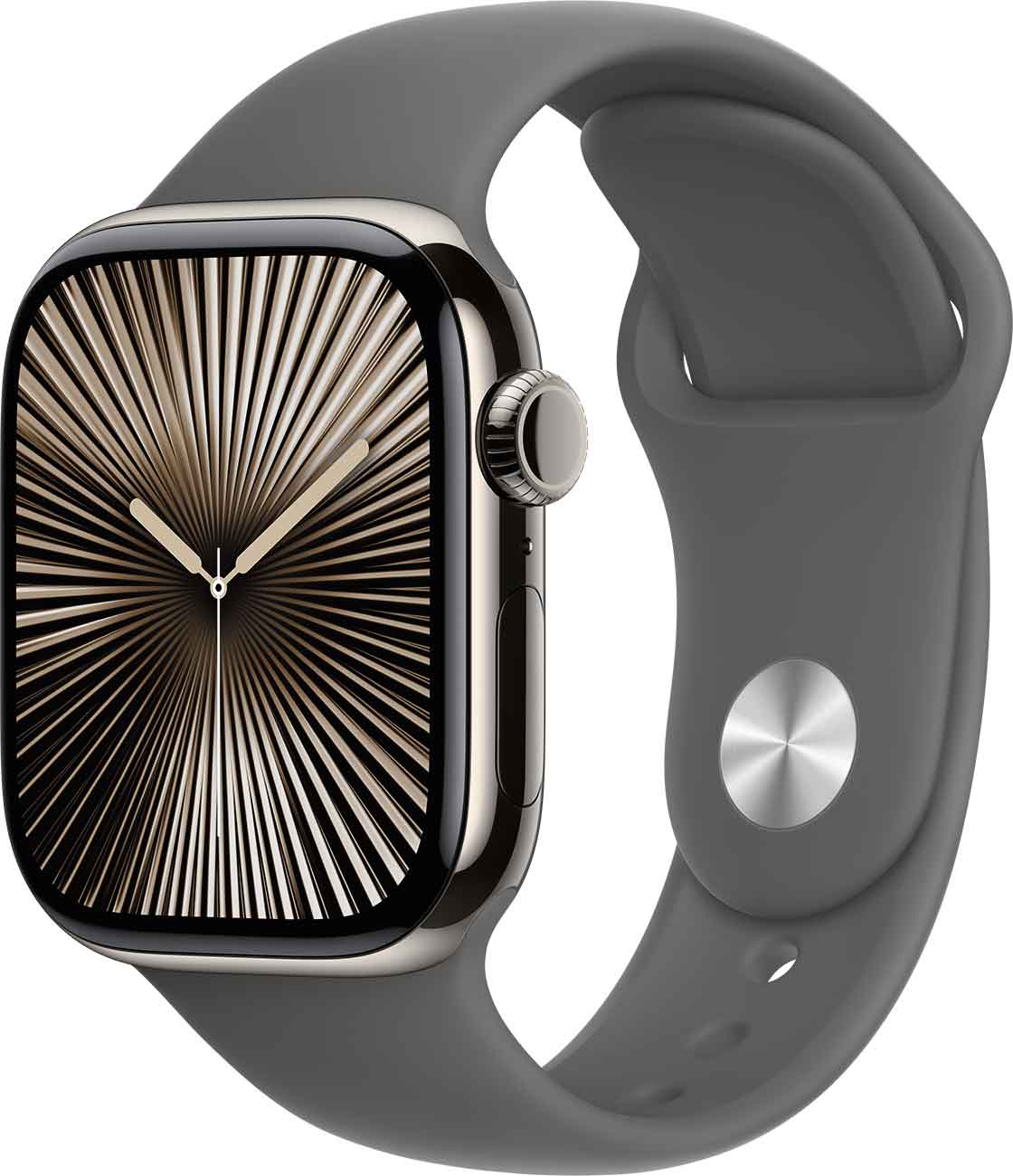 Apple - Apple Watch Series 10 (GPS + Cellular) 42mm Natural Titanium Case with Stone Grey Sport Band - S/M - Natural Titanium