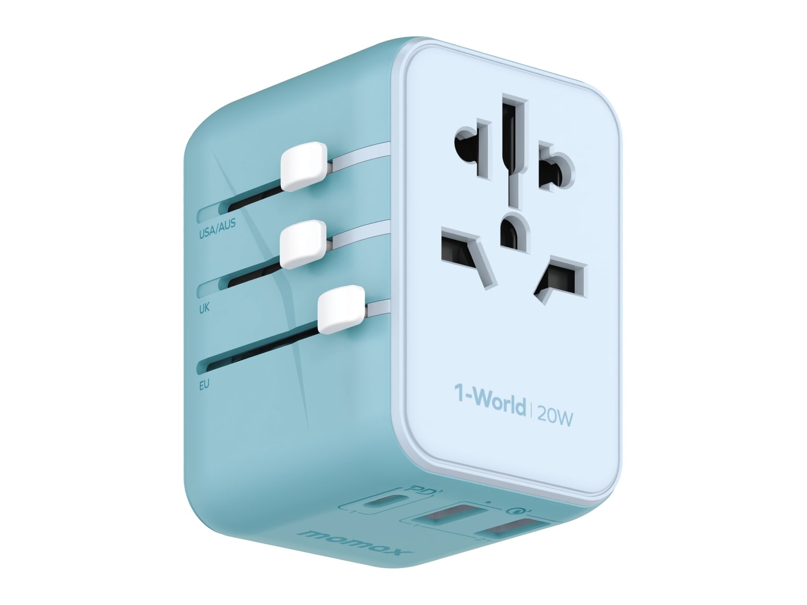 MOMAX - 1-World 3-Port Travel Charger 20W Light Blue Wall Chargers