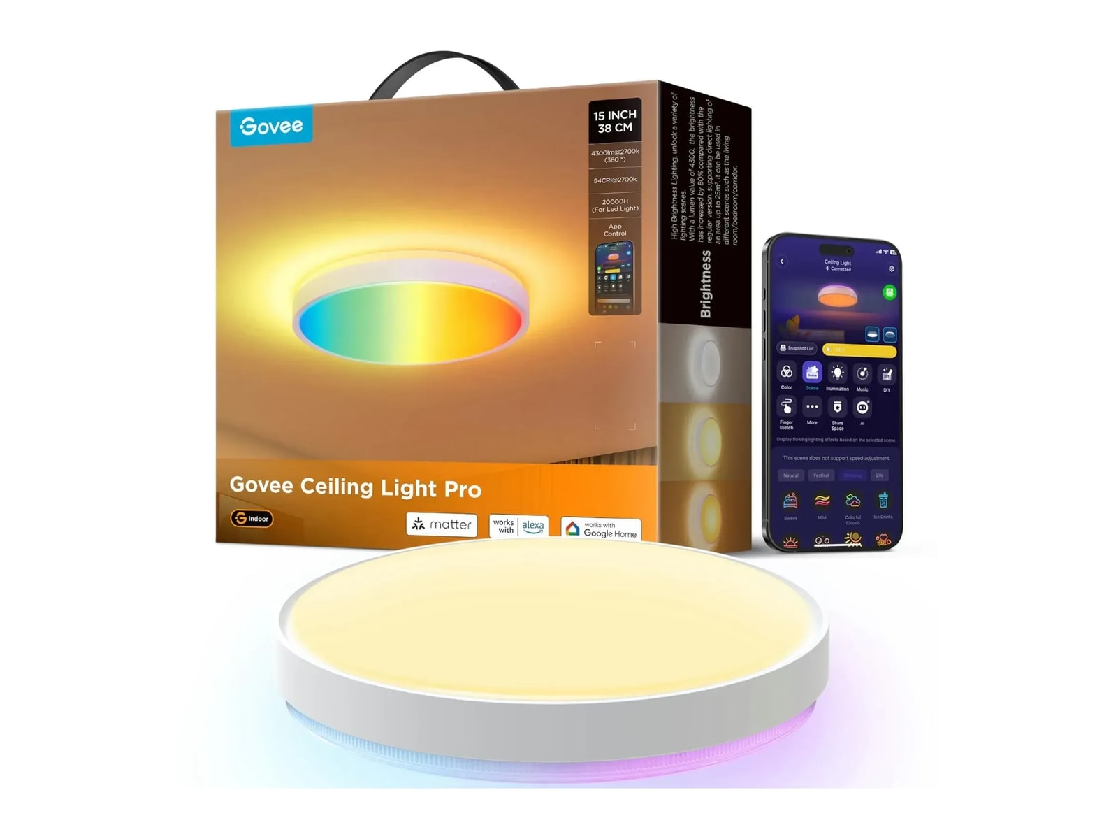 Govee - Ceiling Light Pro 15-Inch RGBICWW Smart Lighting - Multicolor