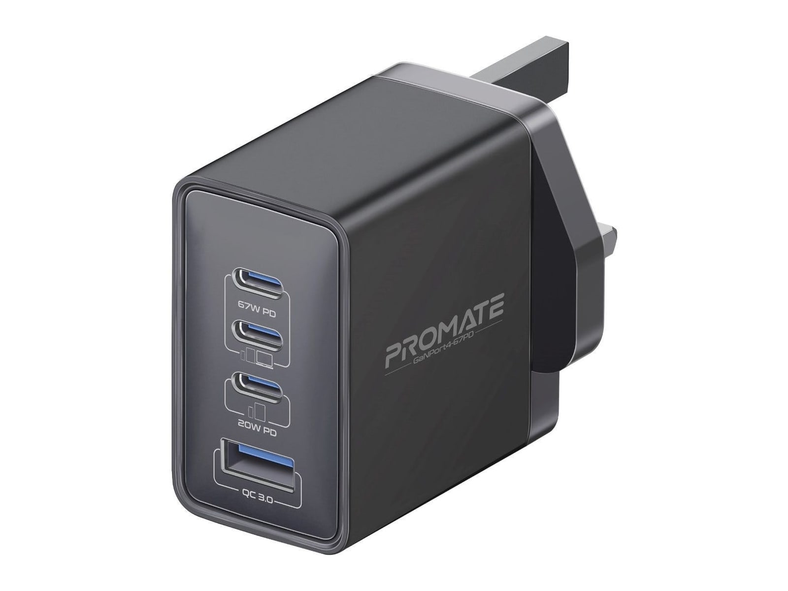 Promate - GaNPort4-67PD Black Wall Chargers