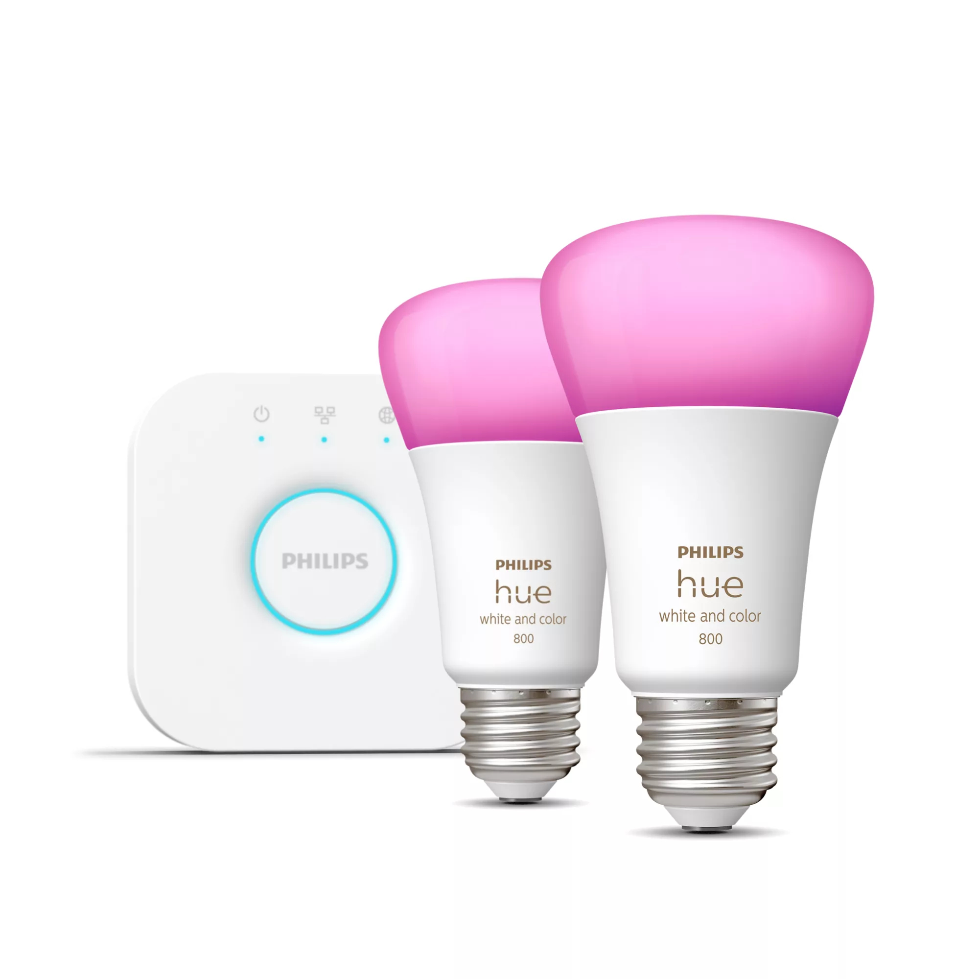Philips Hue - Hue White and Color Ambiance A19 Starter Kit 2 Smart Lighting - White