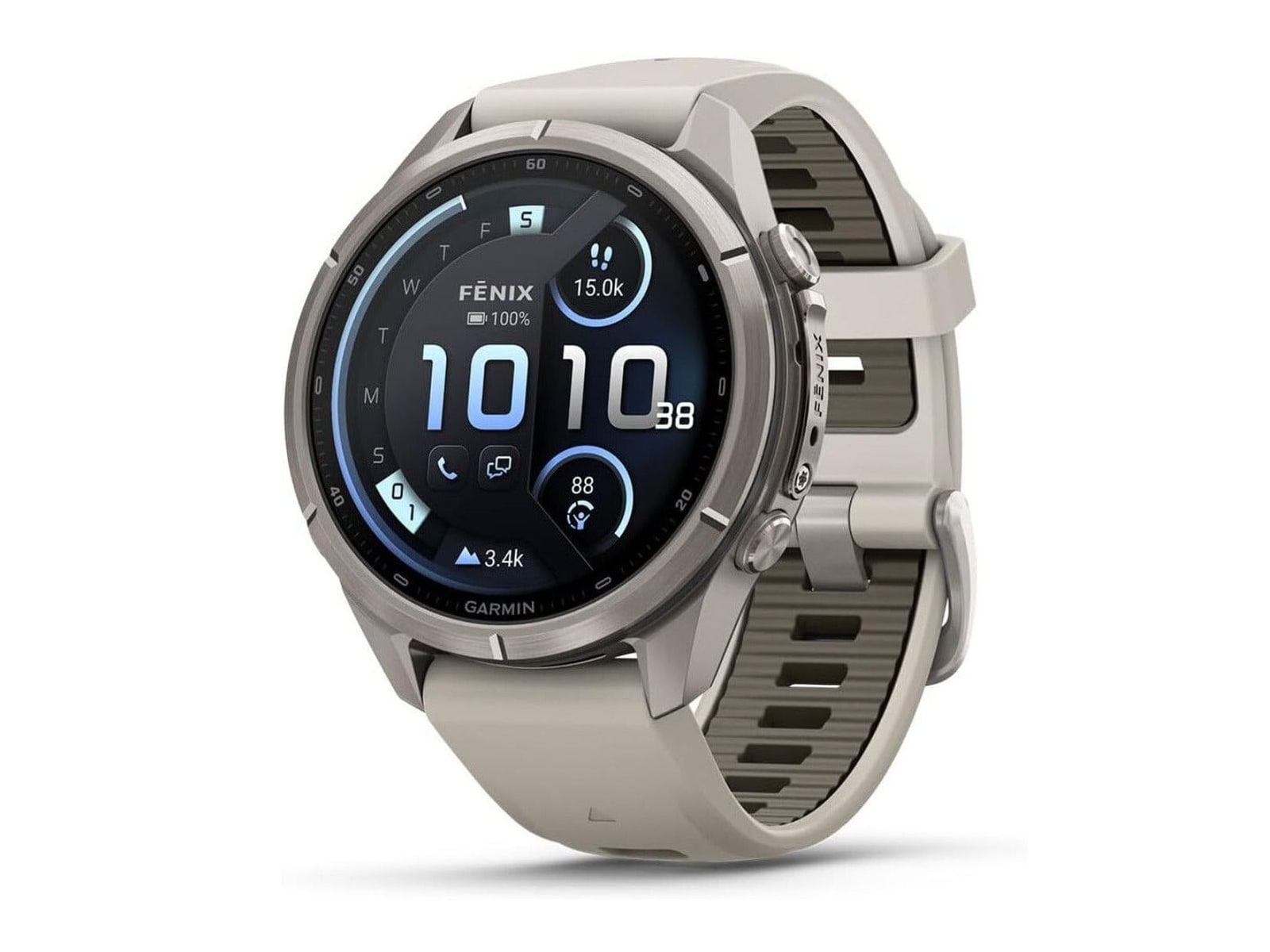 Garmin - fenix 9 Pro - inReach, 43 mm Titanium with Fog Gray/Dark Sandstone Silicone Band Smart Watches - Gray