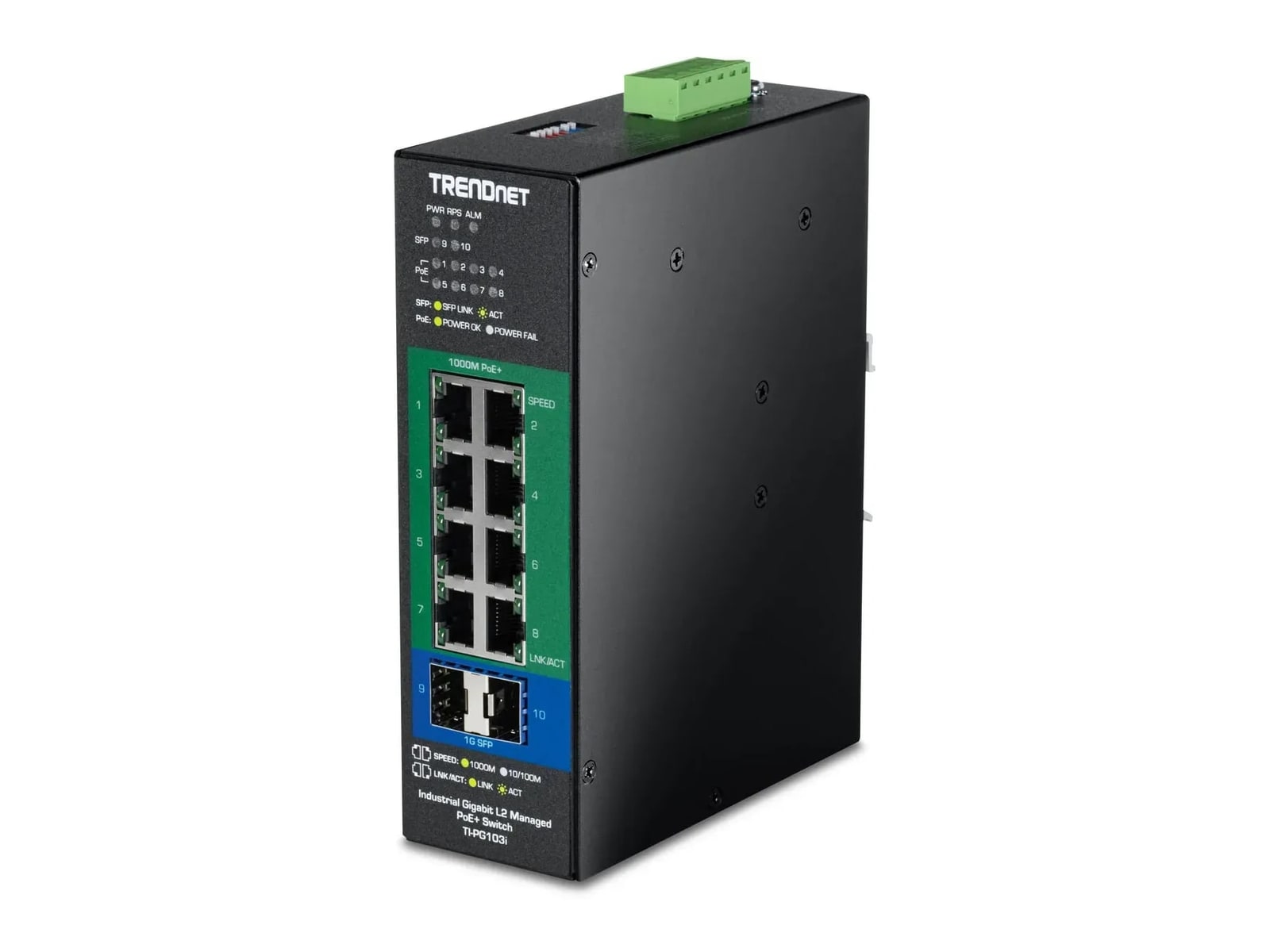 TRENDnet - TI-PG103i 10-Port Industrial Gigabit L2 Managed PoE+ DIN-Rail PoE Switches