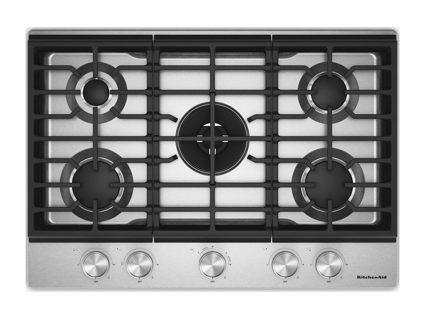 KitchenAid - Gas Cooktop with 5 Burners and Integrated Wok Grate 30-Inch Wide Stainless Steel Cooktops
