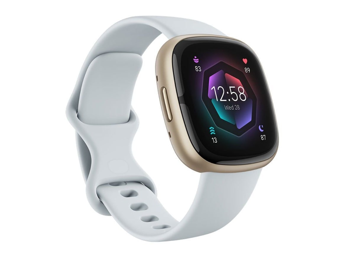 Fitbit - Sense 2 Soft Gold Aluminum Blue Mist Strap Smart Watches - Gold