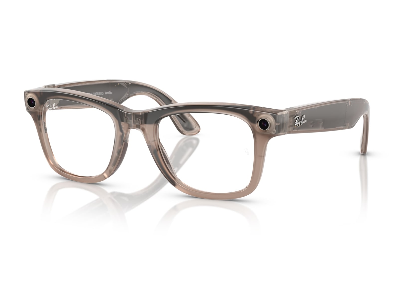Ray-Ban Meta Wayfarer (Gen 1) — Shiny Warm Stone, Clear/Watermelon Red Transitions