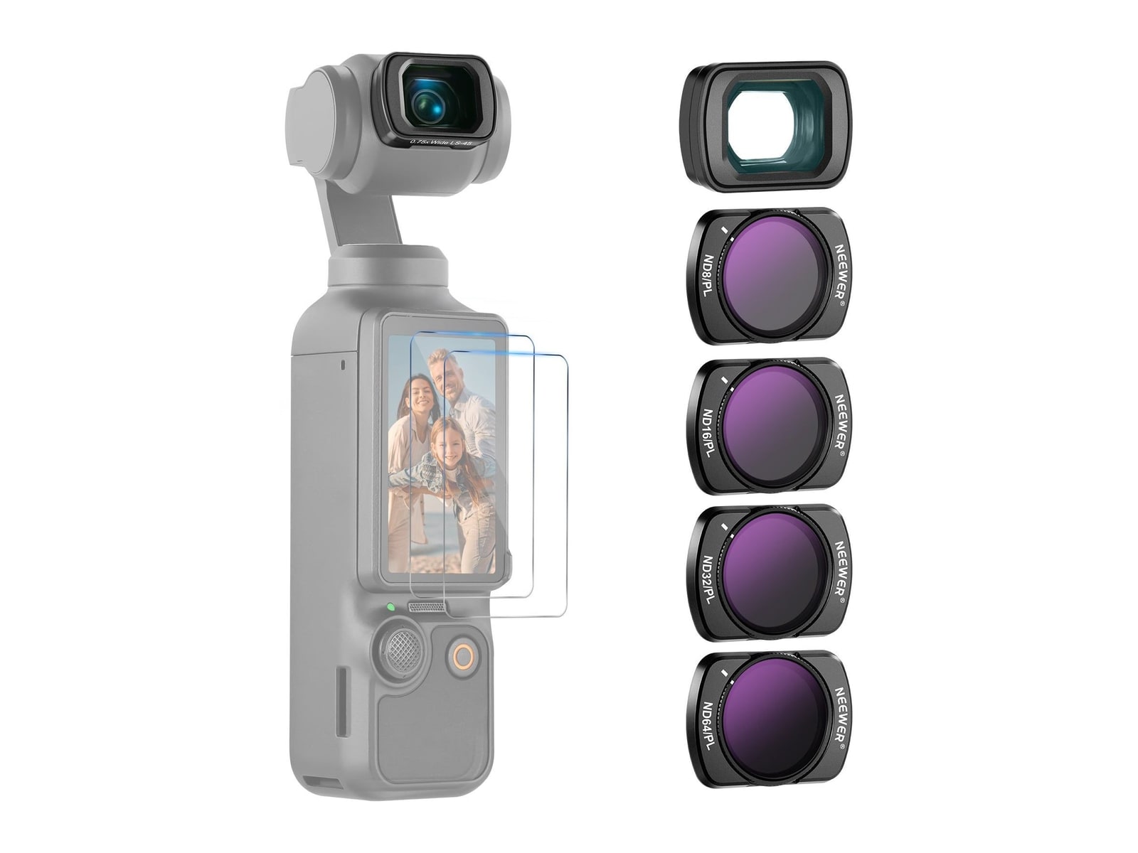 Neewer - FL-B07 ND/PL Filter Set with 0.75x Wide Angle Lens for Pocket 3 / Pocket 4 & Xtra Muse Camera Accessories