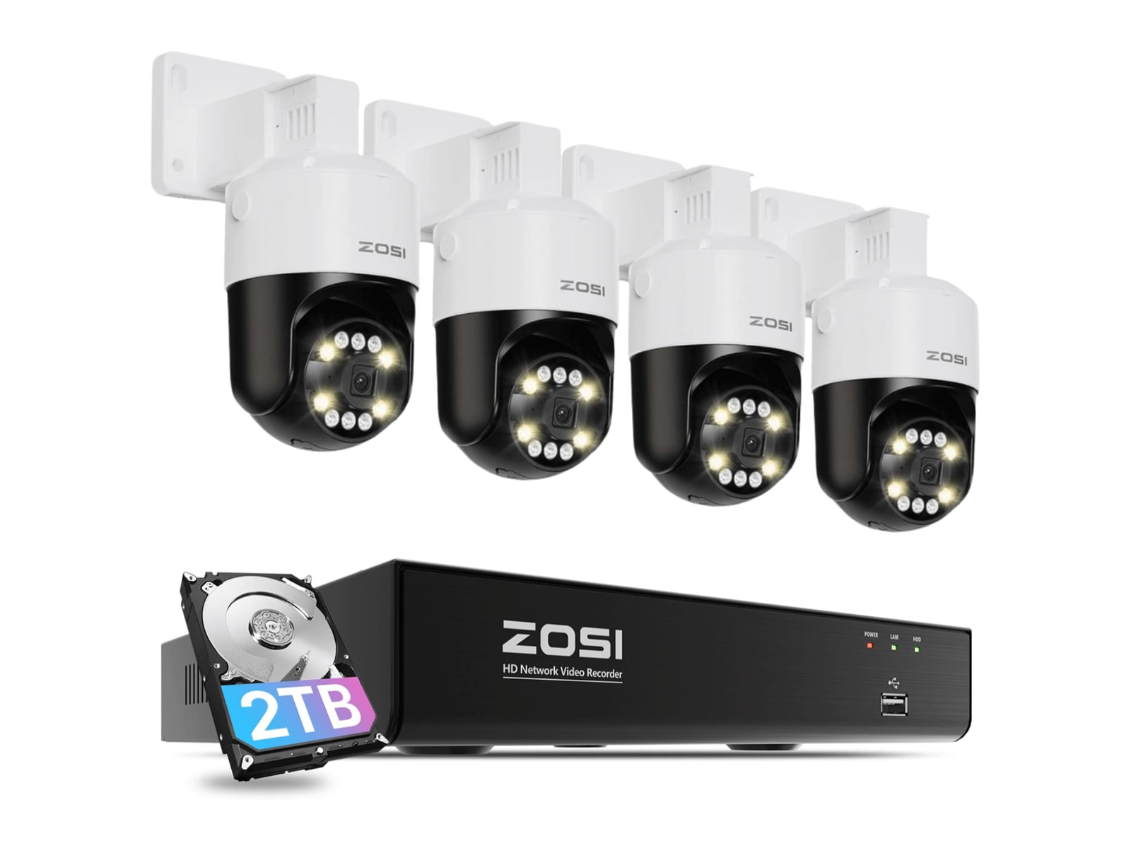 ZOSI - C296B 4K PTZ PoE - 4-Camera Security Cameras