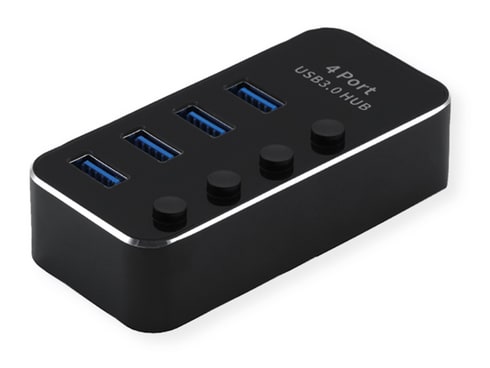 Roline - USB 3.2 Gen 1 Notebook 4-Port Switchable USB Hubs - Black
