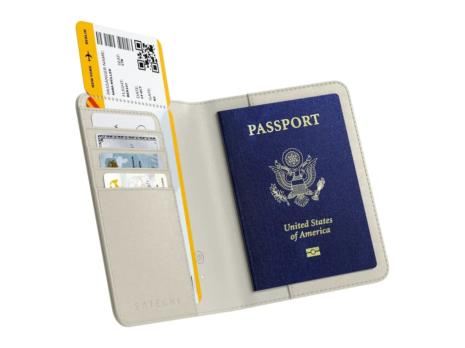 Satechi - Vegan-Leather FindAll Passport Cover Bluetooth Trackers - Sand