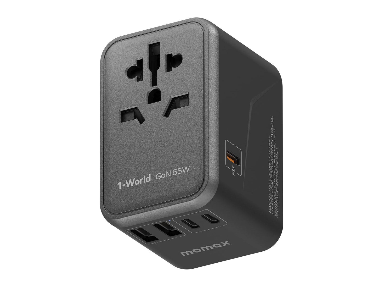 MOMAX - 1-World Universal 5-Port Travel GaN Charger 65W Black Wall Chargers