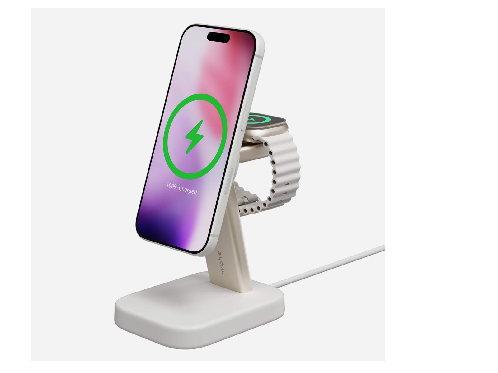 mophie - 2-in-1 Wireless Charging Stand for Watch White Wireless Chargers
