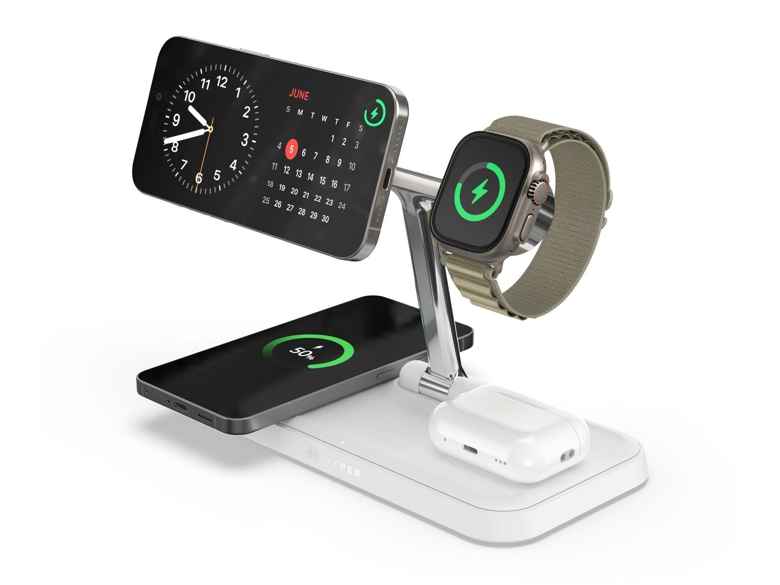 Hyper - HyperJuice Next Qi2 4-in-1 Magnetic Charging Stand Wireless Chargers
