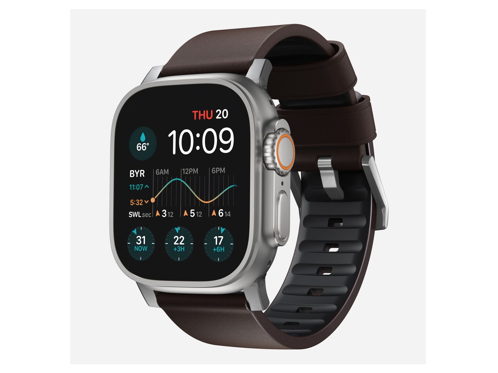 Nomad - Active Band Pro - 46mm/49mm Watch Bands - Silver Hardware, Classic Brown Active Leather