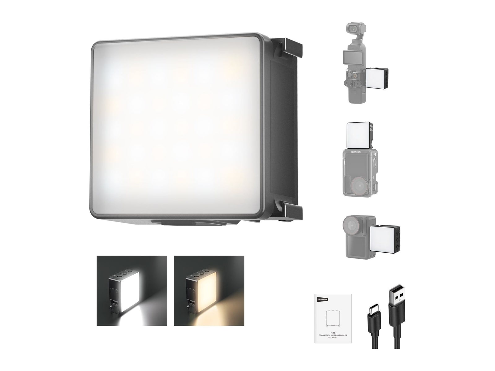 Neewer - BASICS M25/M26 Magnetic LED Light For DJI OSMO Nano Action 3/4/5 Pro Camera Accessories