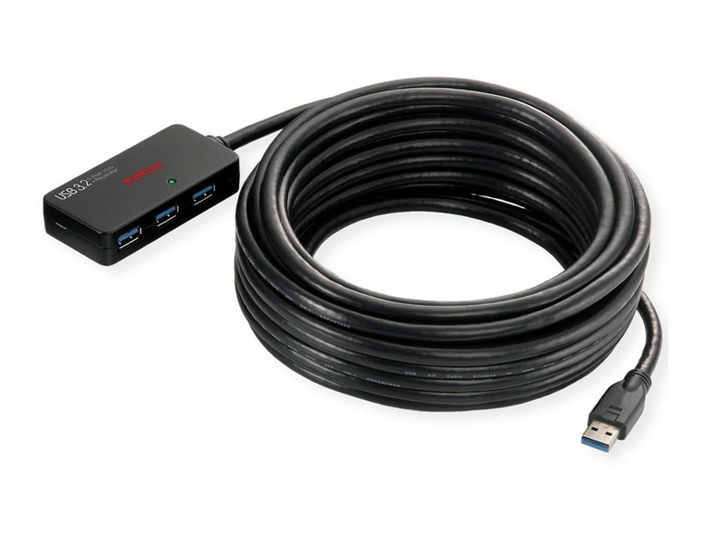 Roline - USB 3.2 Gen 1 4-Port Repeater 10m USB Hubs - Black