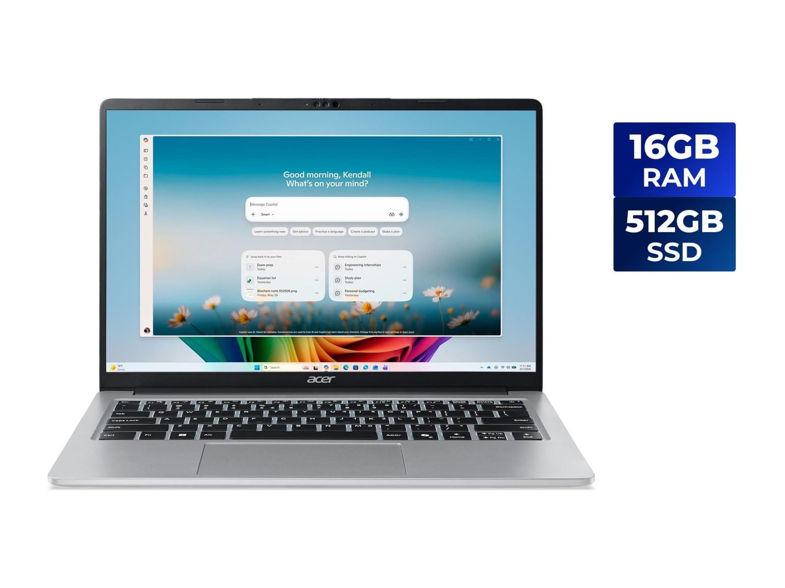 Acer - Aspire AL14-11M-X8EN 14" - Qualcomm Snapdragon X X1-26-100 chip - 16GB Memory - 512GB SSD - Light Silver