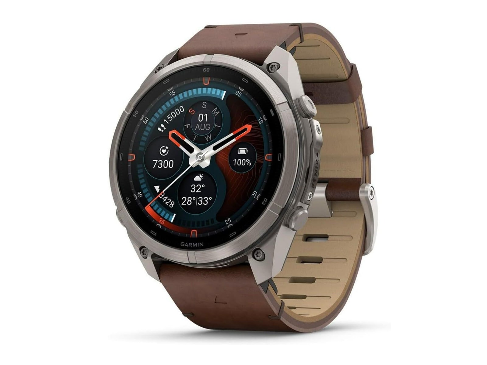 Garmin - fenix 9 Pro - inReach, 51 mm Titanium with Walnut Leather Band Smart Watches - Titanium