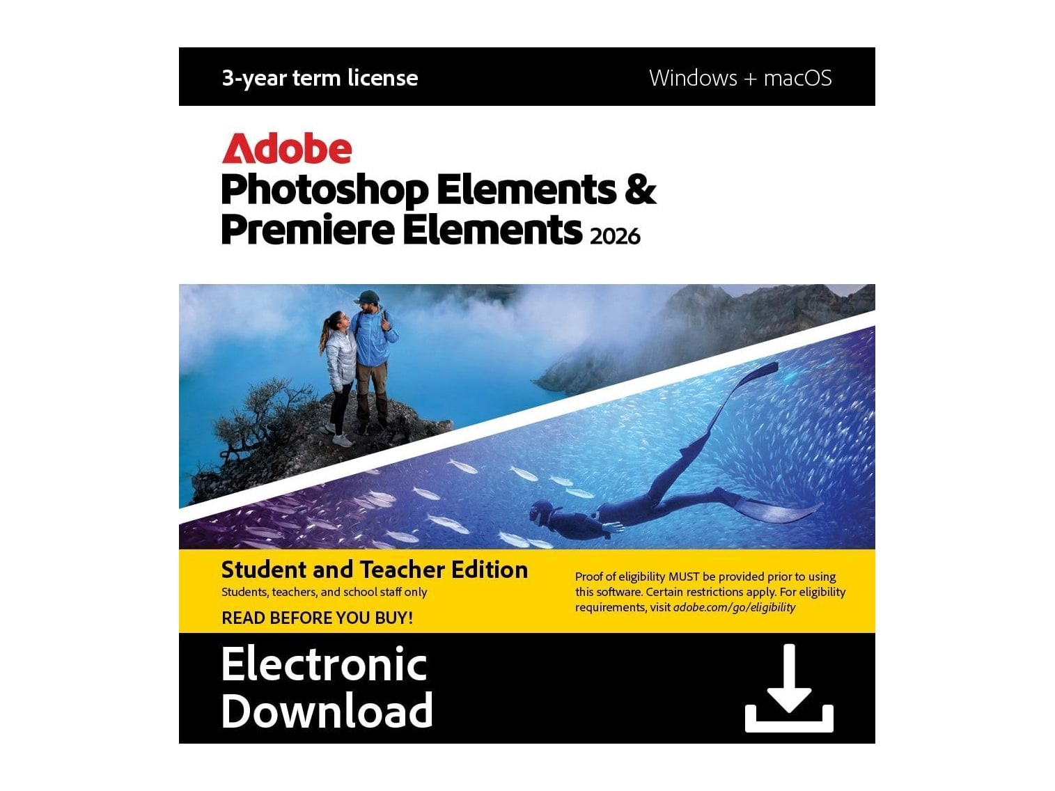 Adobe - Photoshop Elements 2026 & Premiere Elements 2026 Student & Teacher Edition (3-Year Term License) Educational Software