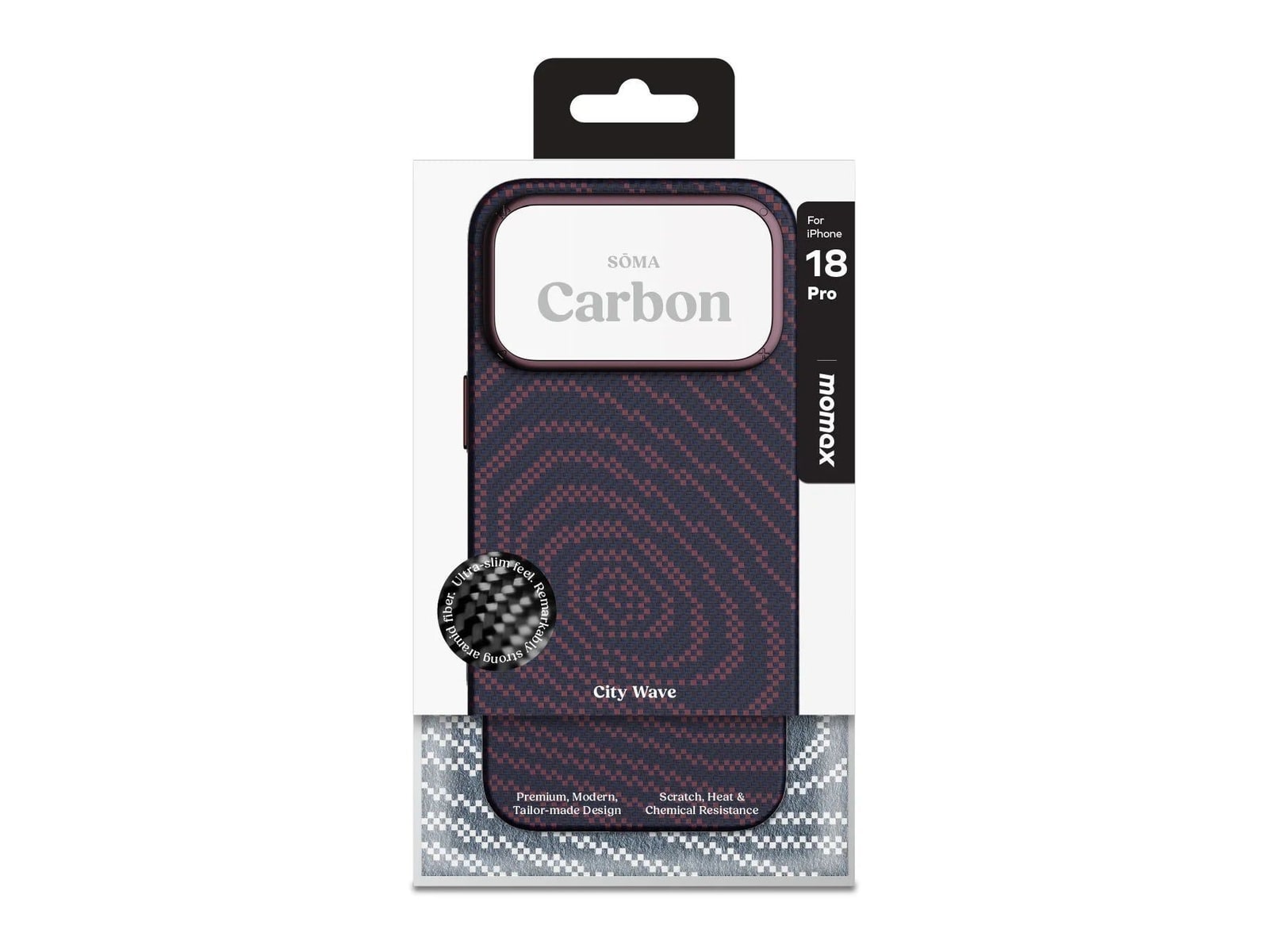MOMAX - Soma Carbon City Wave Aramid Magnetic Case - iPhone 18 Pro - Dusky Cherry