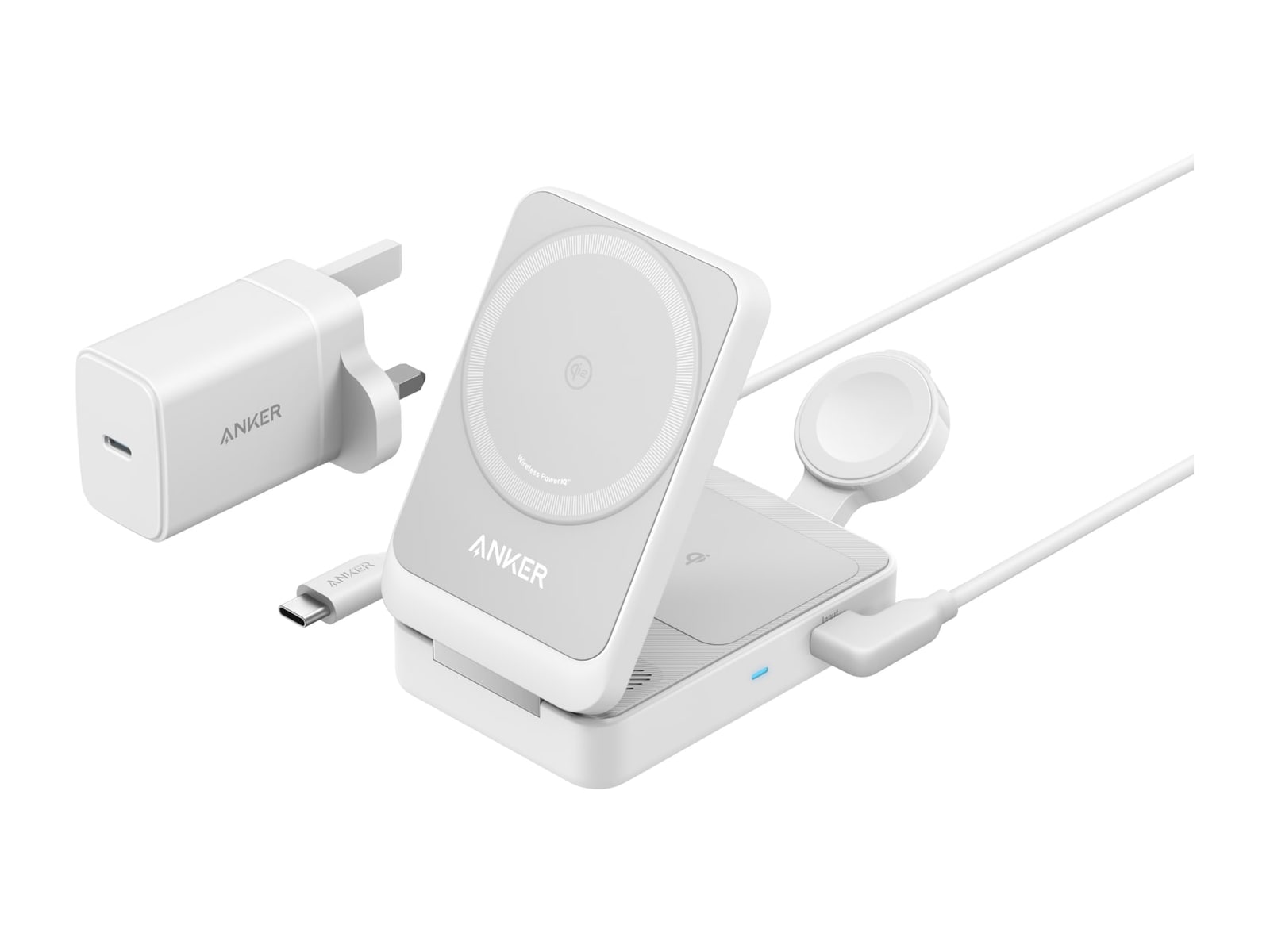 Anker - MagGo Wireless Charging Station (Foldable 3-in-1) Shell White Wireless Chargers
