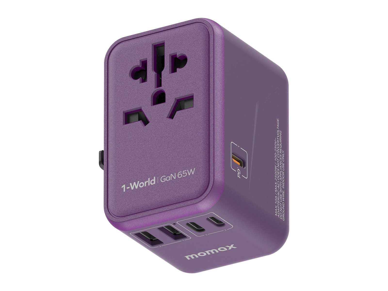 MOMAX - 1-World Universal 5-Port Travel GaN Charger 65W Purple Wall Chargers