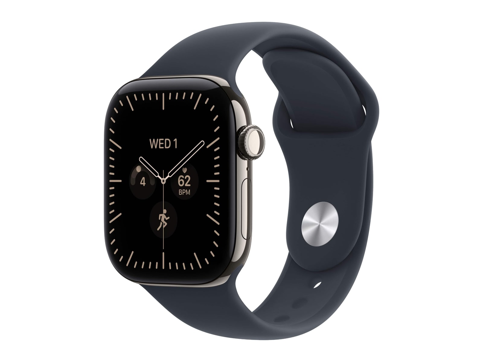 Apple Watch Series 12 GPS + Cellular 42mm Natural Titanium Case with Navy Blue Sport Band - S/M