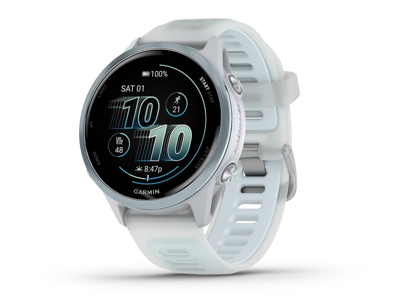 Garmin - Forerunner 570 - 42mm, Cloud Blue Aluminum with Translucent Whitestone/Cloud Blue Band Smart Watches - Blue
