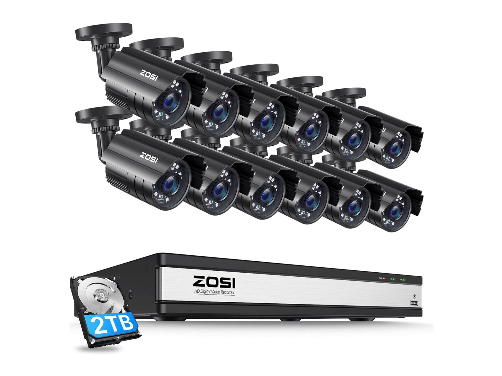 ZOSI - C211 1080p 16 Channel DVR - 2TB Drive / 12-Camera Security Cameras