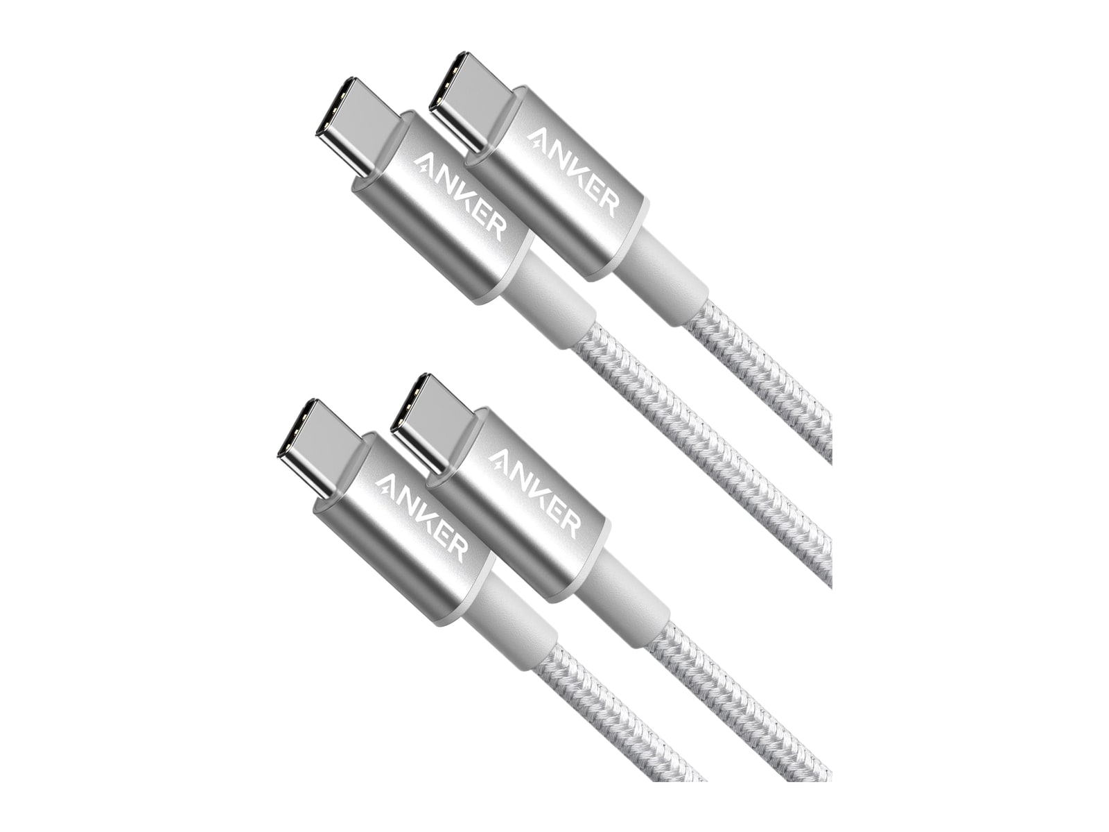 Anker - 2-Pack New Nylon USB C to USB C Cable (3.3 ft 60W) Silver Charging Cables