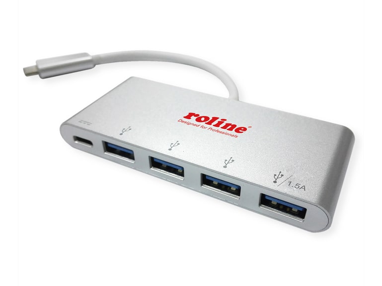 Roline - 14.02.5061 4-Port USB-C with PD USB Hubs - Silver