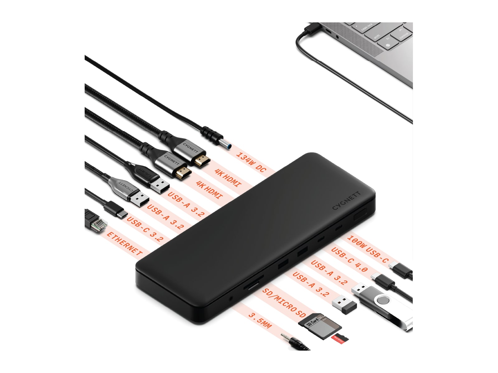 Cygnett - Unite HighDock 13-in-1 USB-C Docking Station Dual HDMI / USB 4.0 USB-C Docking Stations