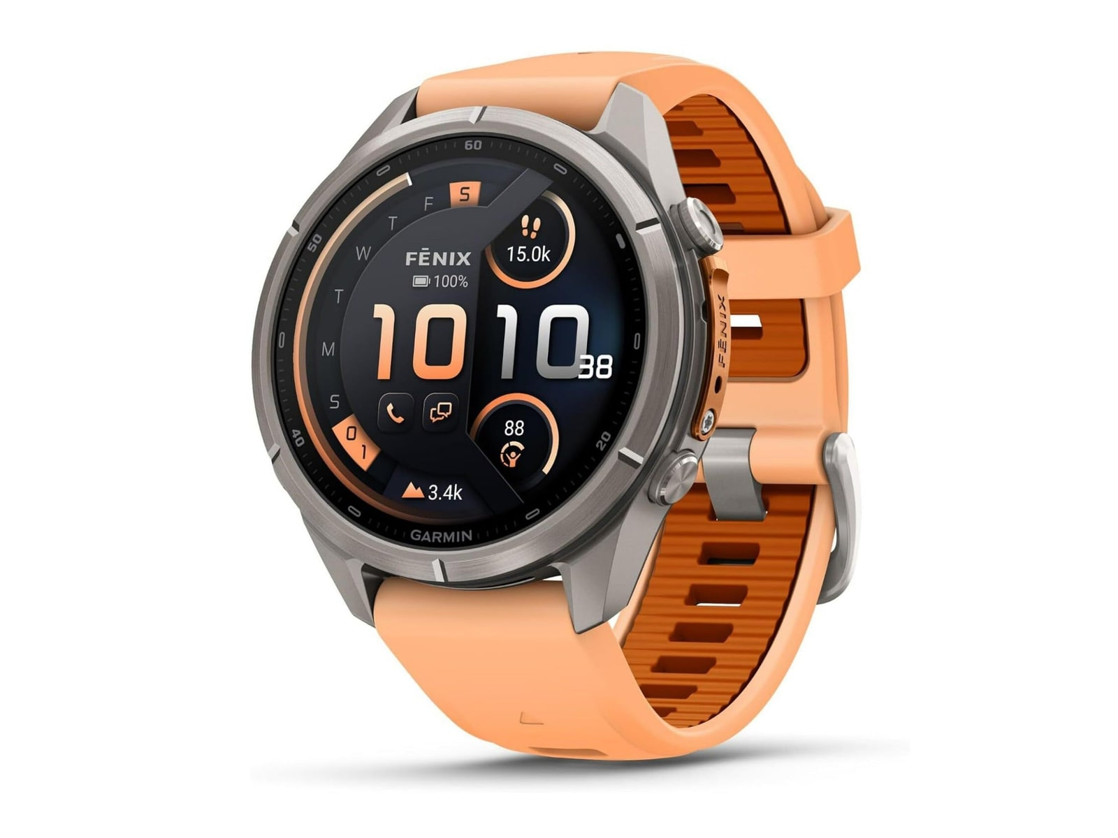 Garmin - fenix 9 Pro - inReach, 43 mm Titanium with Shell Pink/Autumn Orange Silicone Band Smart Watches - Pink