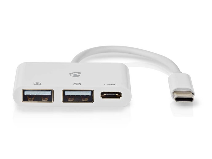 Nedis - USB-C Hub 2x USB-A and USB-C USB Hubs - White