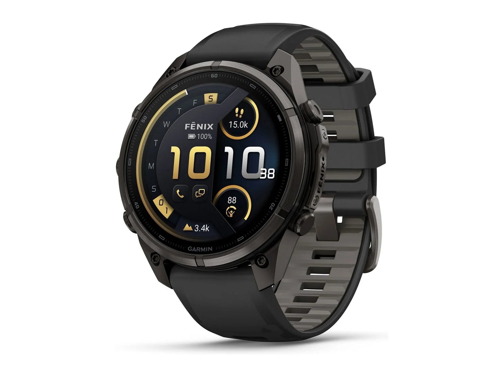 Garmin - fenix 9 Pro - inReach, 47 mm Carbon Gray DLC Titanium with Black/Pebble Gray Silicone Band Smart Watches - Gray