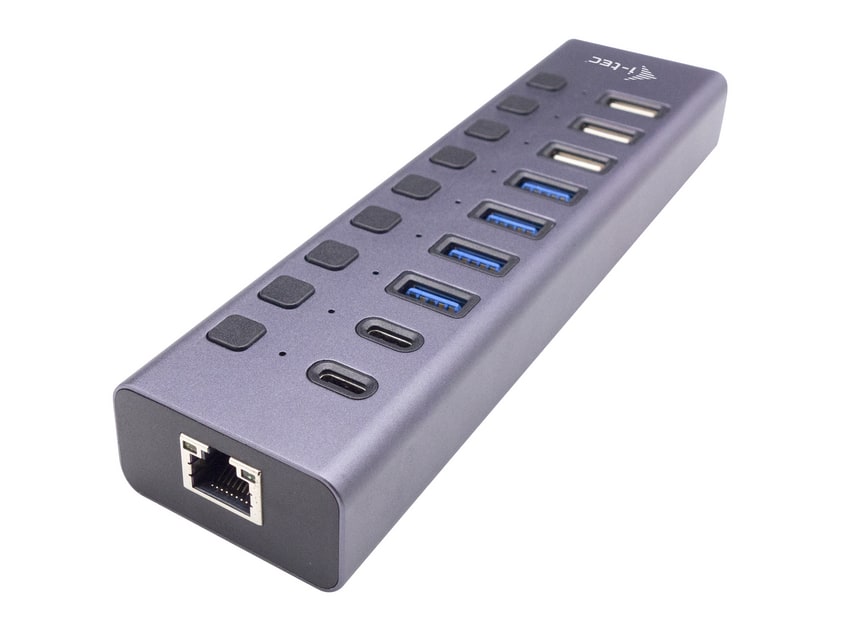 i-tec - CACHARGEHUB9LAN 9-Port Charging Hub with LAN USB Hubs - Gray