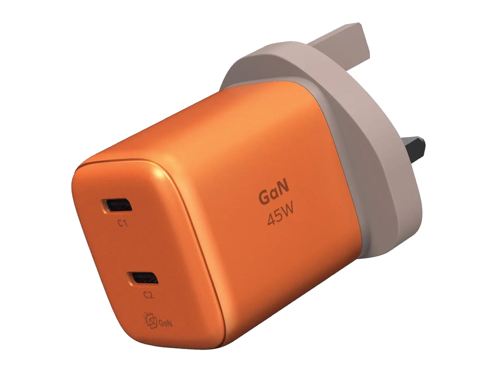 MOMAX - 1-Charge 45W 2-Port GaN Charger Orange UK Plug Wall Chargers