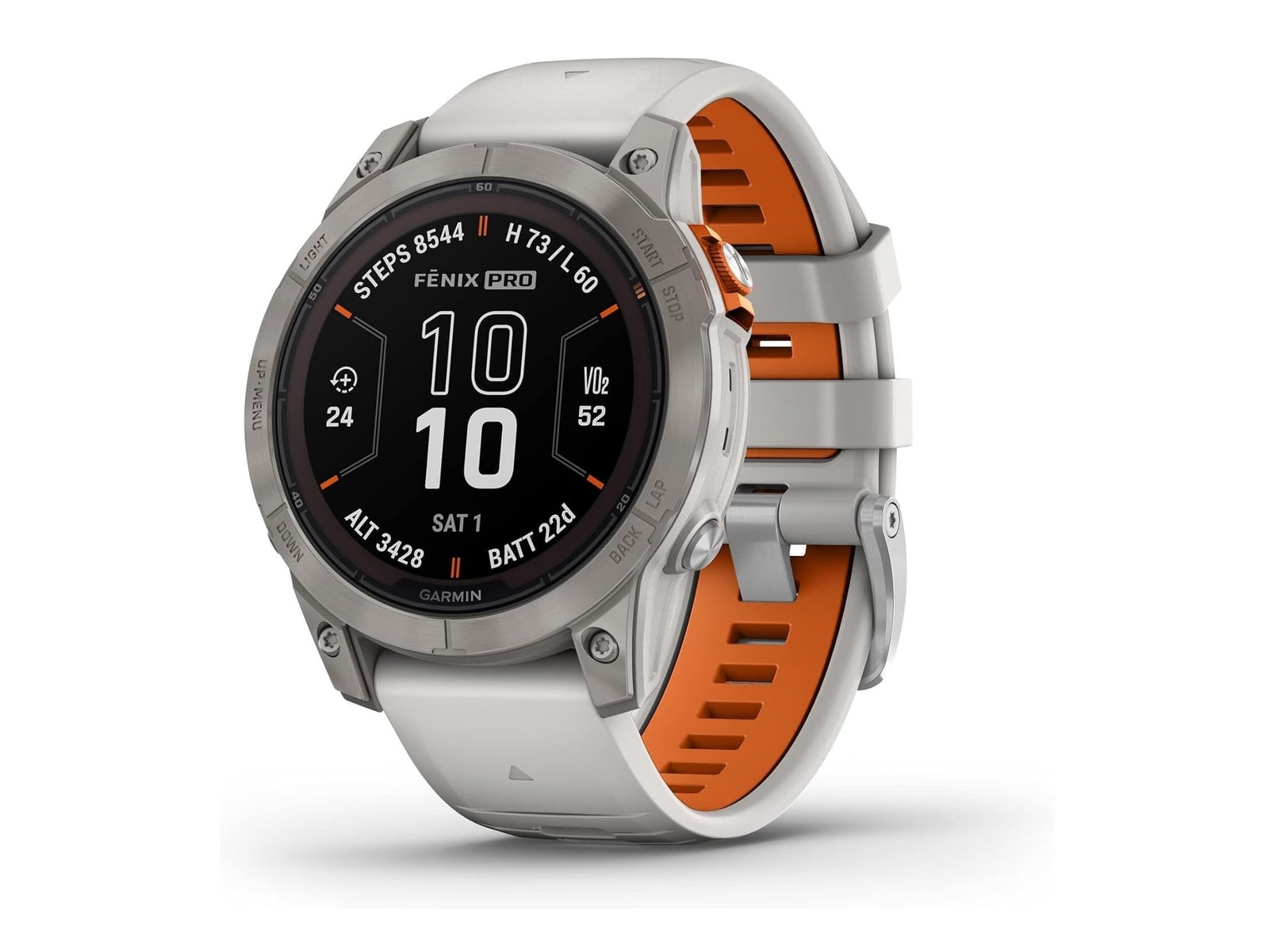 Garmin - fenix 7 Pro Solar, Sapphire, Titanium, Fog Gray/Ember Orange Smart Watches - Gray