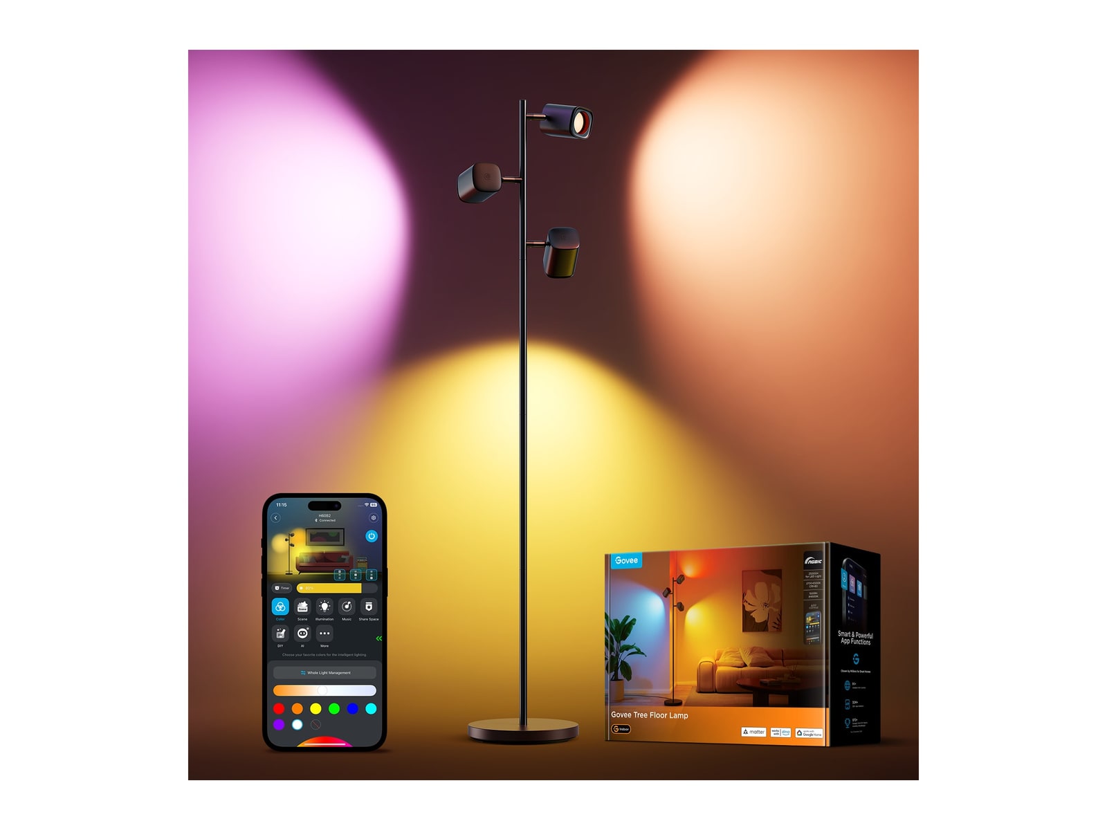 Govee - Tree Floor Lamp Smart Lighting - Black