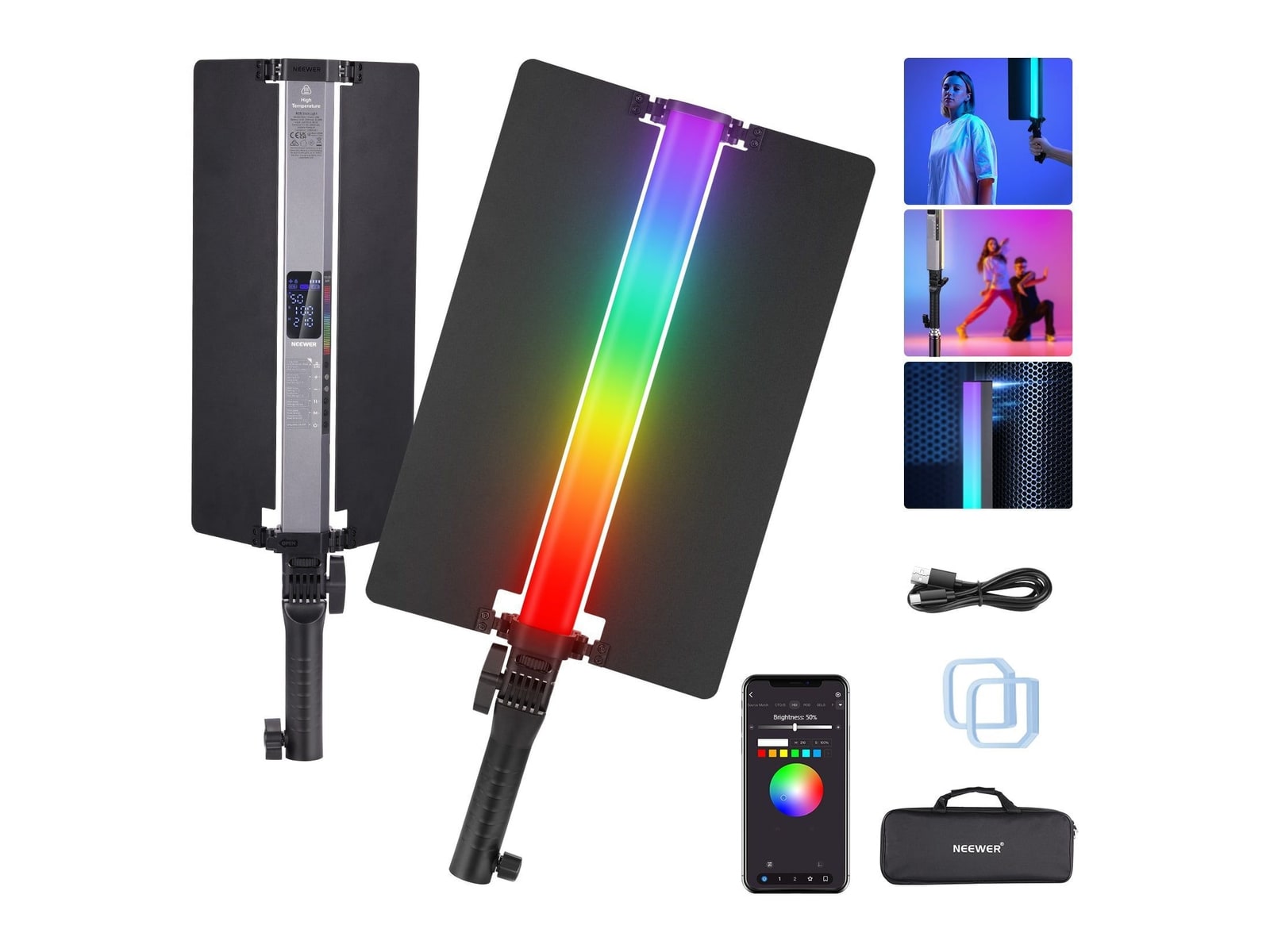 Neewer - RGB2 LED Tube Light Stick with Metal Barndoor Camera Accessories