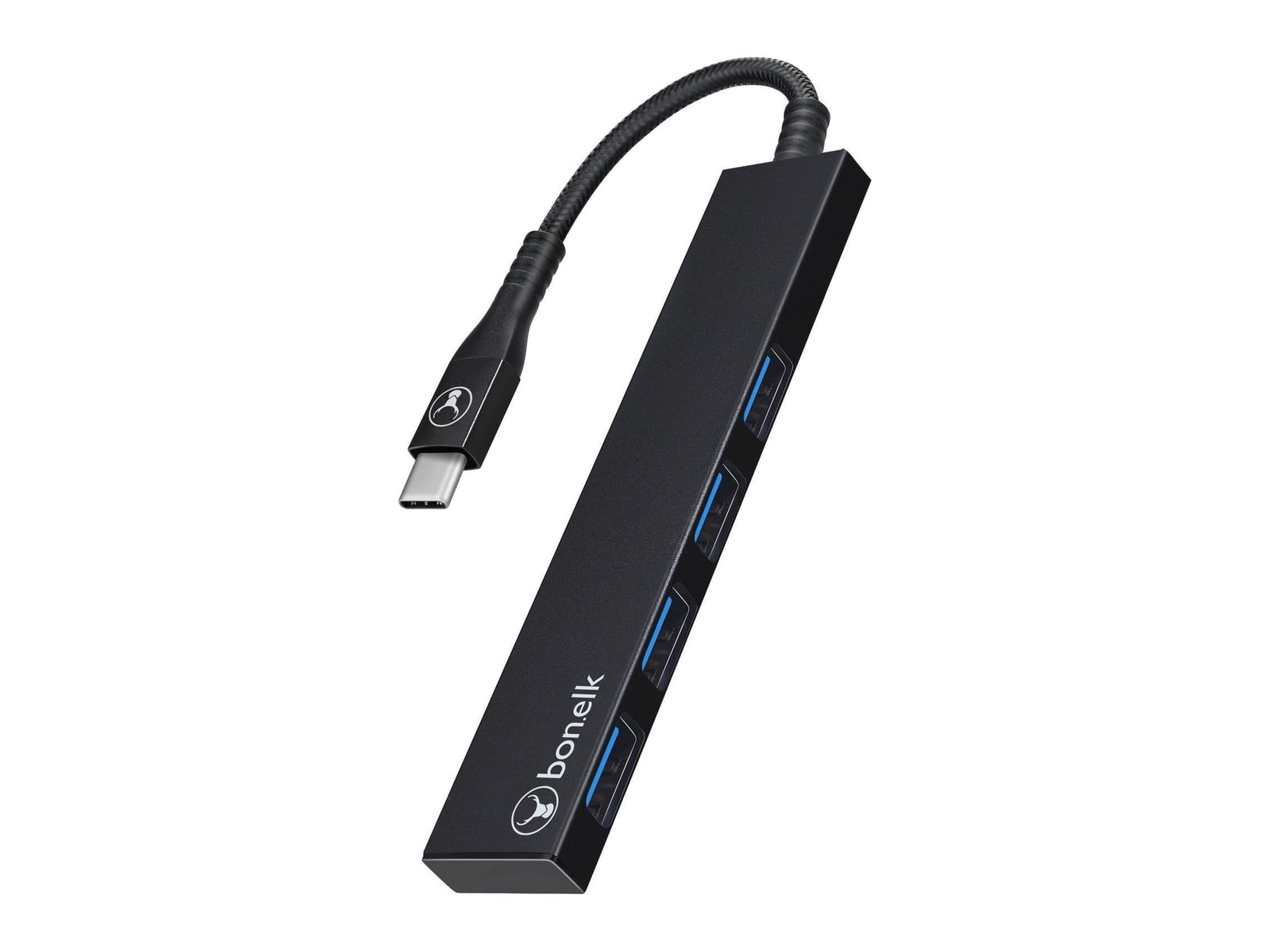 Bonelk - Long-Life USB-C to 4-Port USB 3.0 Slim USB Hubs - Black