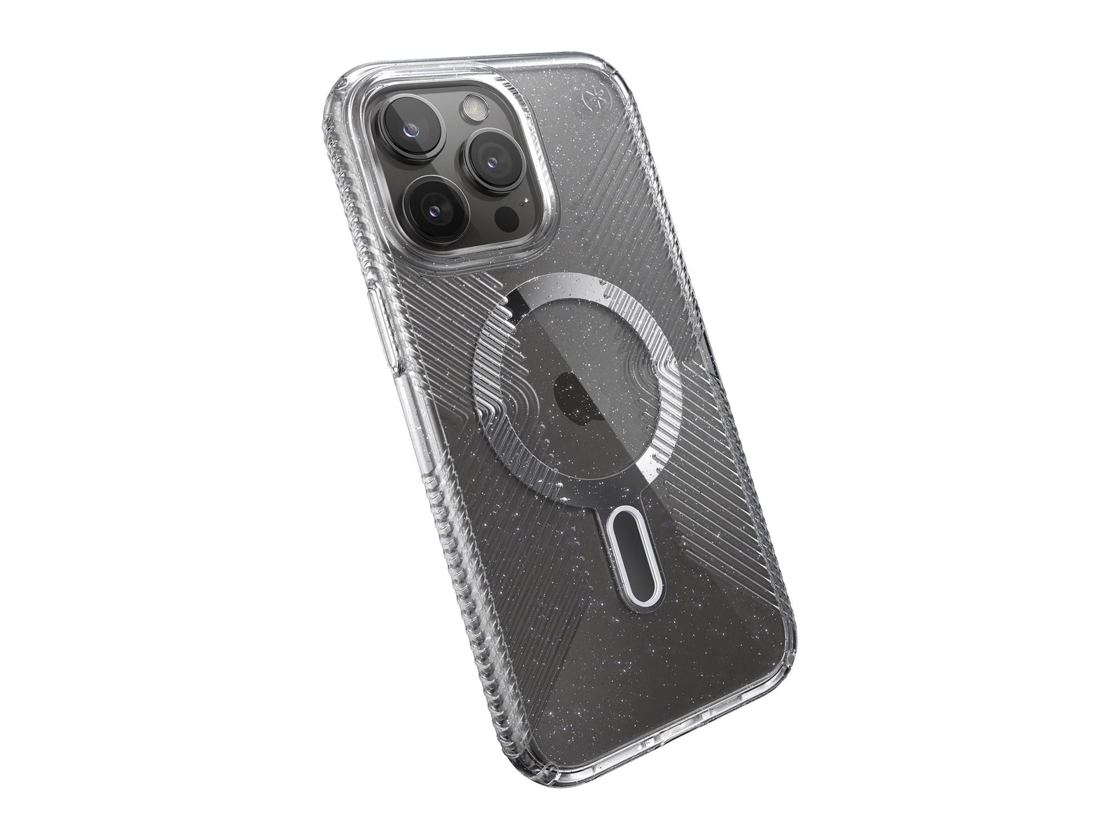 Speck - Presidio Lux Glitter Grip MagSafe with ClickLock - iPhone 15 Pro Max - Clear/Platinum Glitter