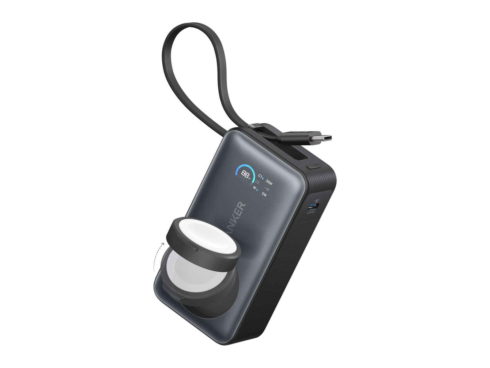 Anker - MagGo Power Bank (10K, 35W, For Apple Watch) Black Stone Power Banks