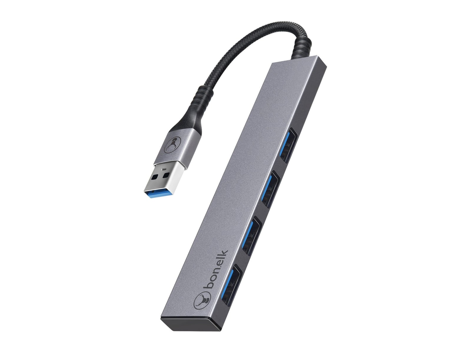 Bonelk - Long-Life USB-A to 4-Port USB 3.0 Slim USB Hubs - Gray