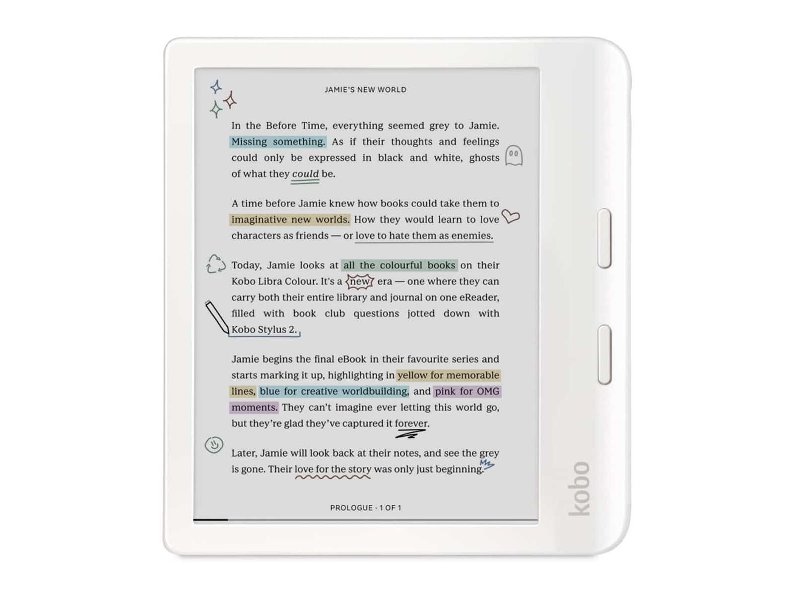 Kobo - Libra Colour eReader 7" Glare Free Color E Ink Kaleido 3 Display Dark Mode Option Waterproof 32GB 2024 White Kobo E-Readers