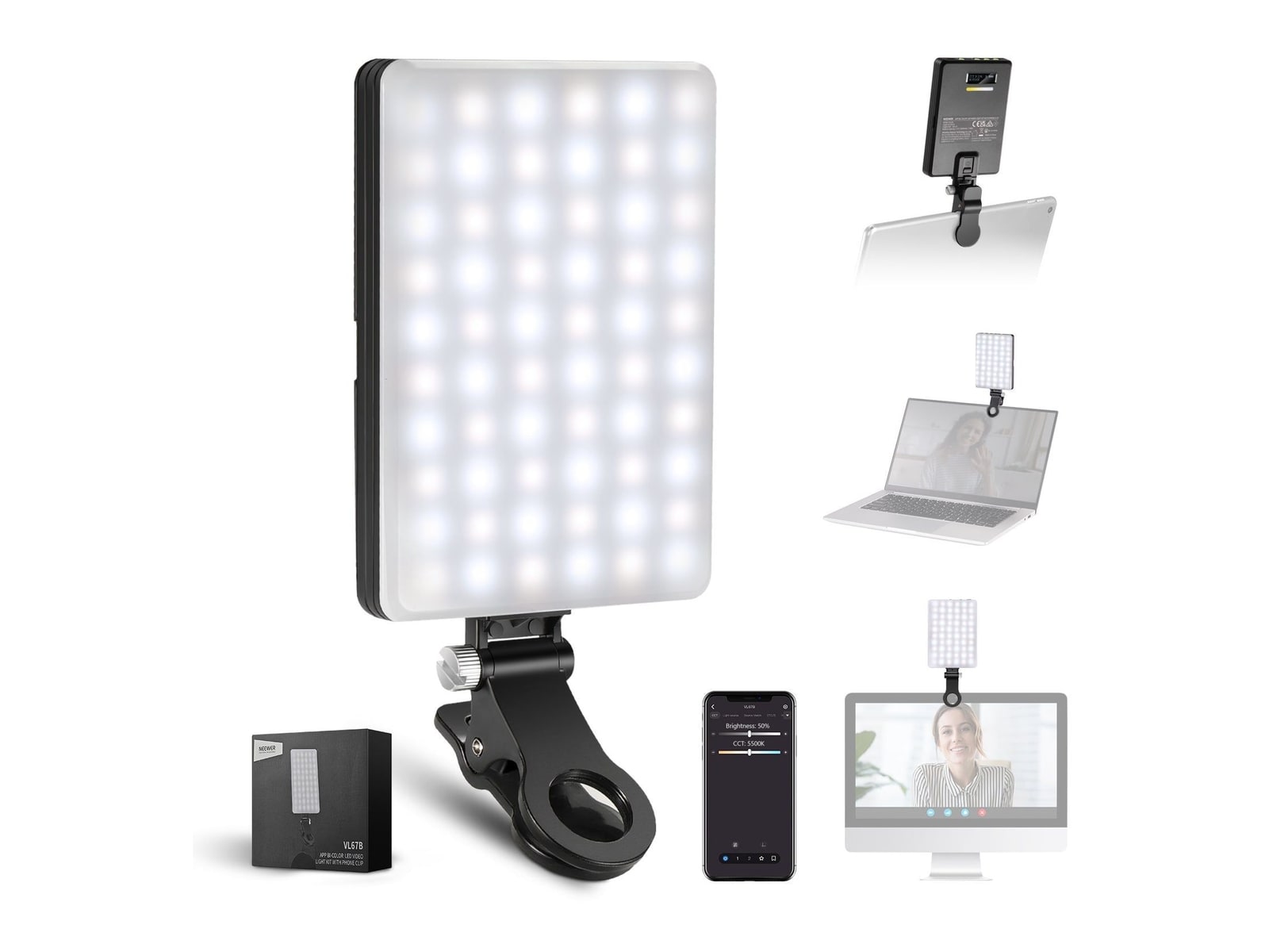 Neewer - BASICS VL67B Bi-Color Phone Selfie Light with APP Control Camera Accessories