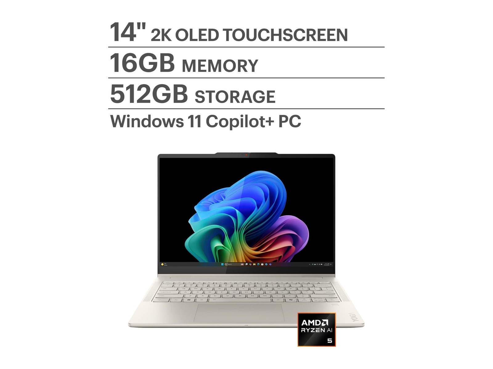 Lenovo - Yoga 7 2-in-1 14" - AMD Ryzen AI 5 340 chip - 16GB Memory - 512GB SSD - Seashell